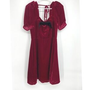 WAYF Velvet Mini Dress Red Tie Back Puff Sleeve Party Cocktail Holiday M